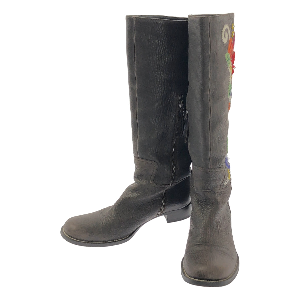 miu miu / ミュウミュウ | レザー エンブロイダリー ロングブーツ | 37 1/2 | レディース