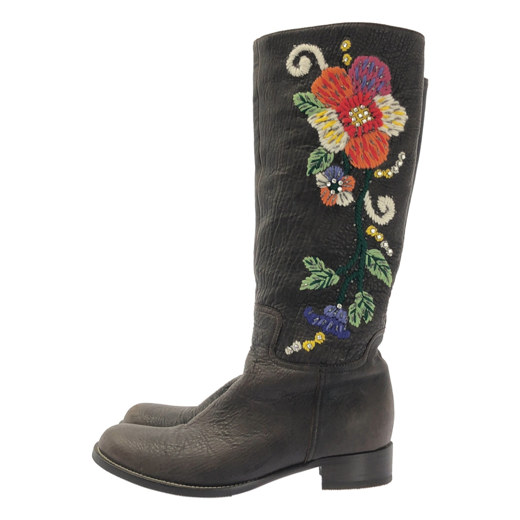 miu miu / ミュウミュウ | レザー エンブロイダリー ロングブーツ | 37 1/2 | レディース
