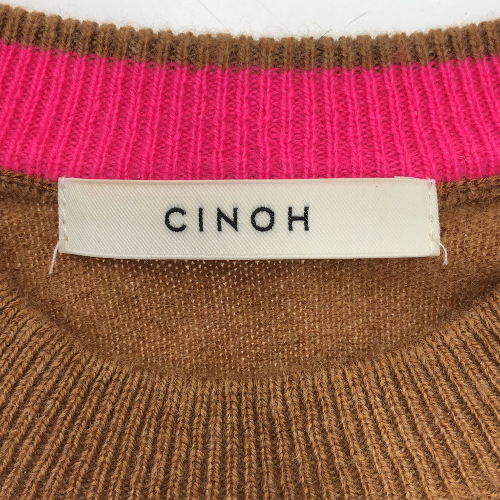 CINOH / 치노 | 캐시미어 100% 크루넥 니트 | 36 | 브라운/핑크 | 여성