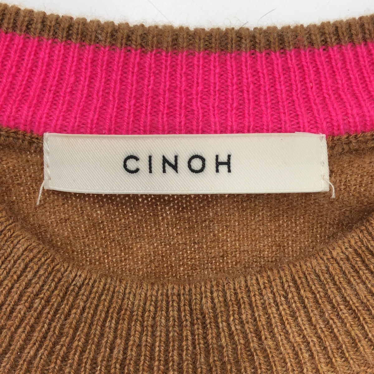 CINOH | 100% 羊絨圓領針織衫 | 36 |棕色/粉紅色|女性的