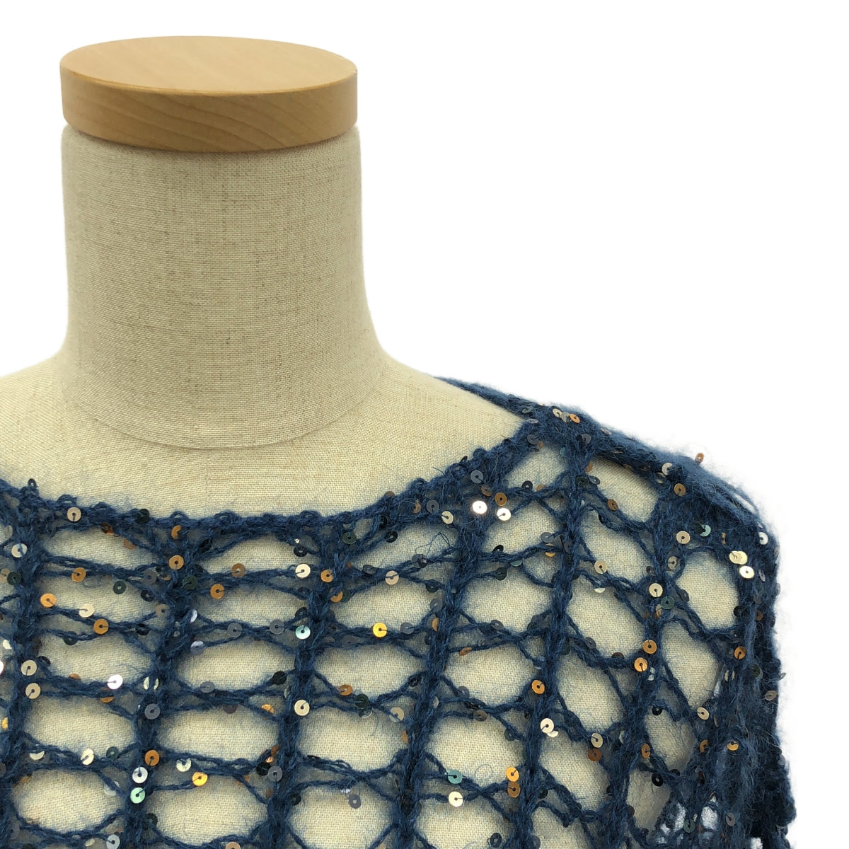 【미품】 CINOH / 치노 | 모헤야 실크 스팽글 니트 풀오버 | 38 | 네이비 | 여성