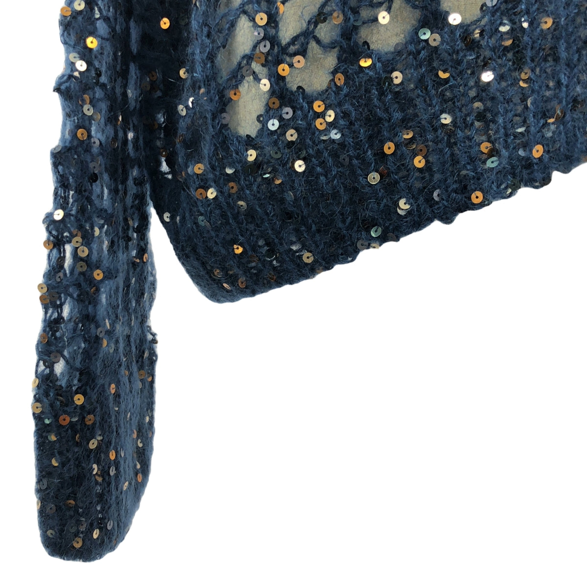 【미품】 CINOH / 치노 | 모헤야 실크 스팽글 니트 풀오버 | 38 | 네이비 | 여성