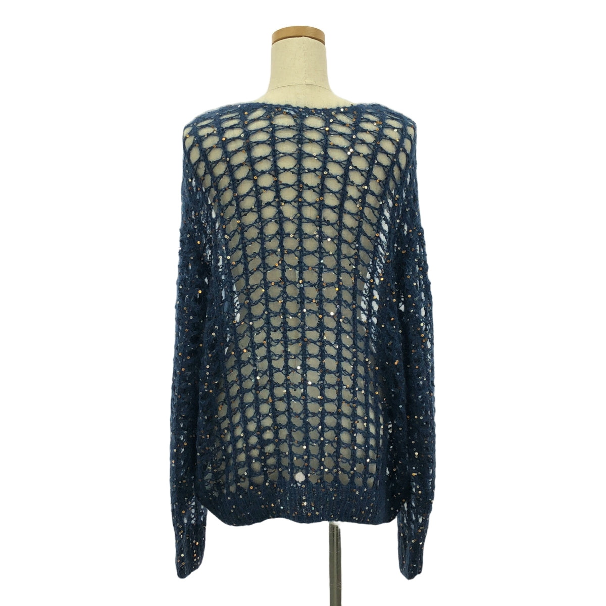 【미품】 CINOH / 치노 | 모헤야 실크 스팽글 니트 풀오버 | 38 | 네이비 | 여성