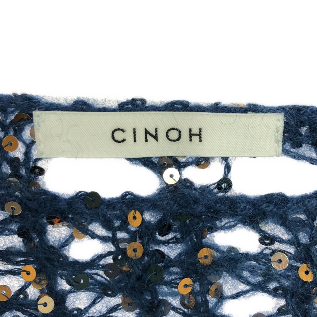 【미품】 CINOH / 치노 | 모헤야 실크 스팽글 니트 풀오버 | 38 | 네이비 | 여성