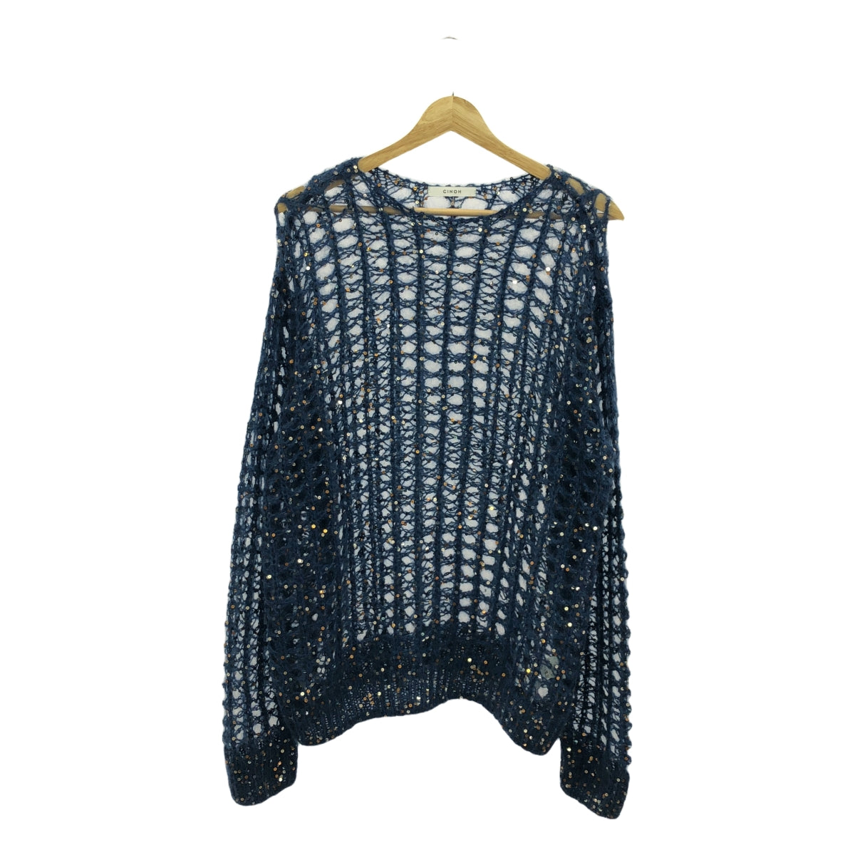 【美品】  CINOH / チノ | モヘヤ シルク スパンコール ニット プルオーバー | 38 | ネイビー | レディース