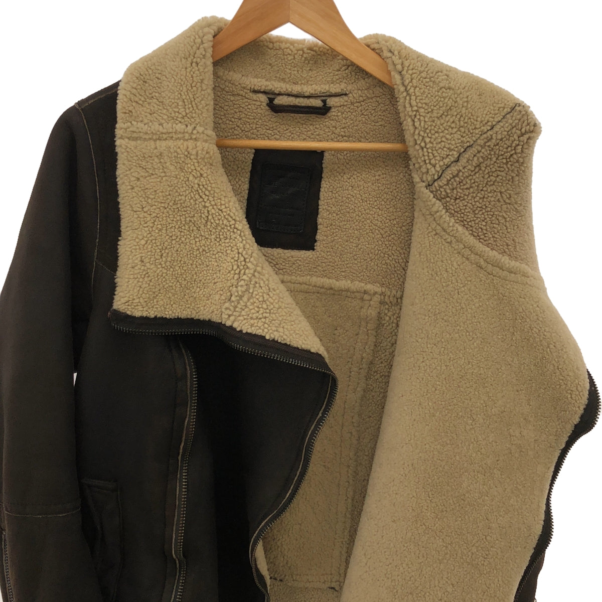 ALLSAINTS SPITALFIELDS / オールセインツ スピタルフィールズ | JUT LEATHER JACKET シープレザー ムートン ボアジャケット | ブラウン | レディース