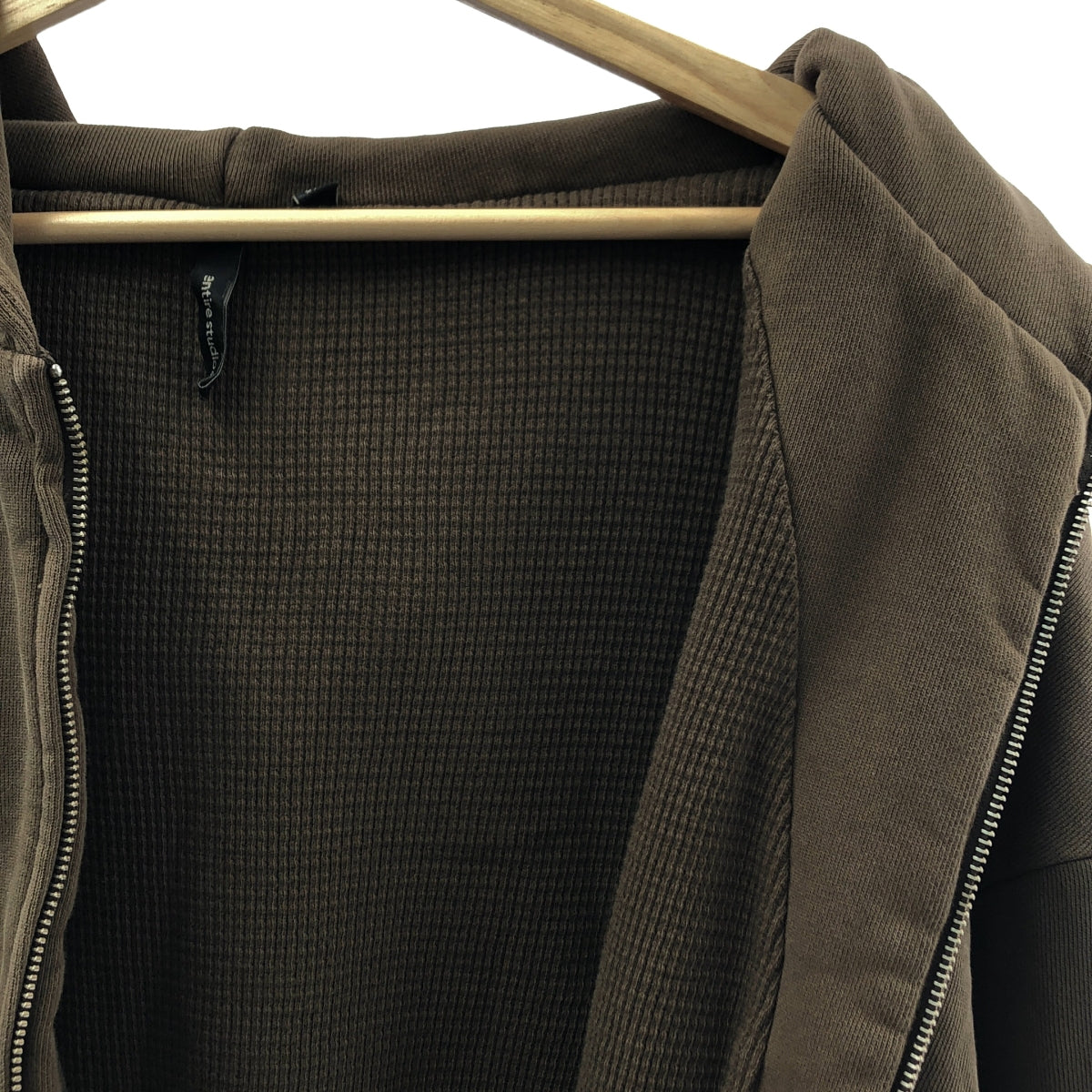 entire studios / 엔타이아 스튜디오 | THERMAL HOOD / 유기농 코튼 안감 와플 오버 스웨트 후디 | XXS | 브라운 | 남성