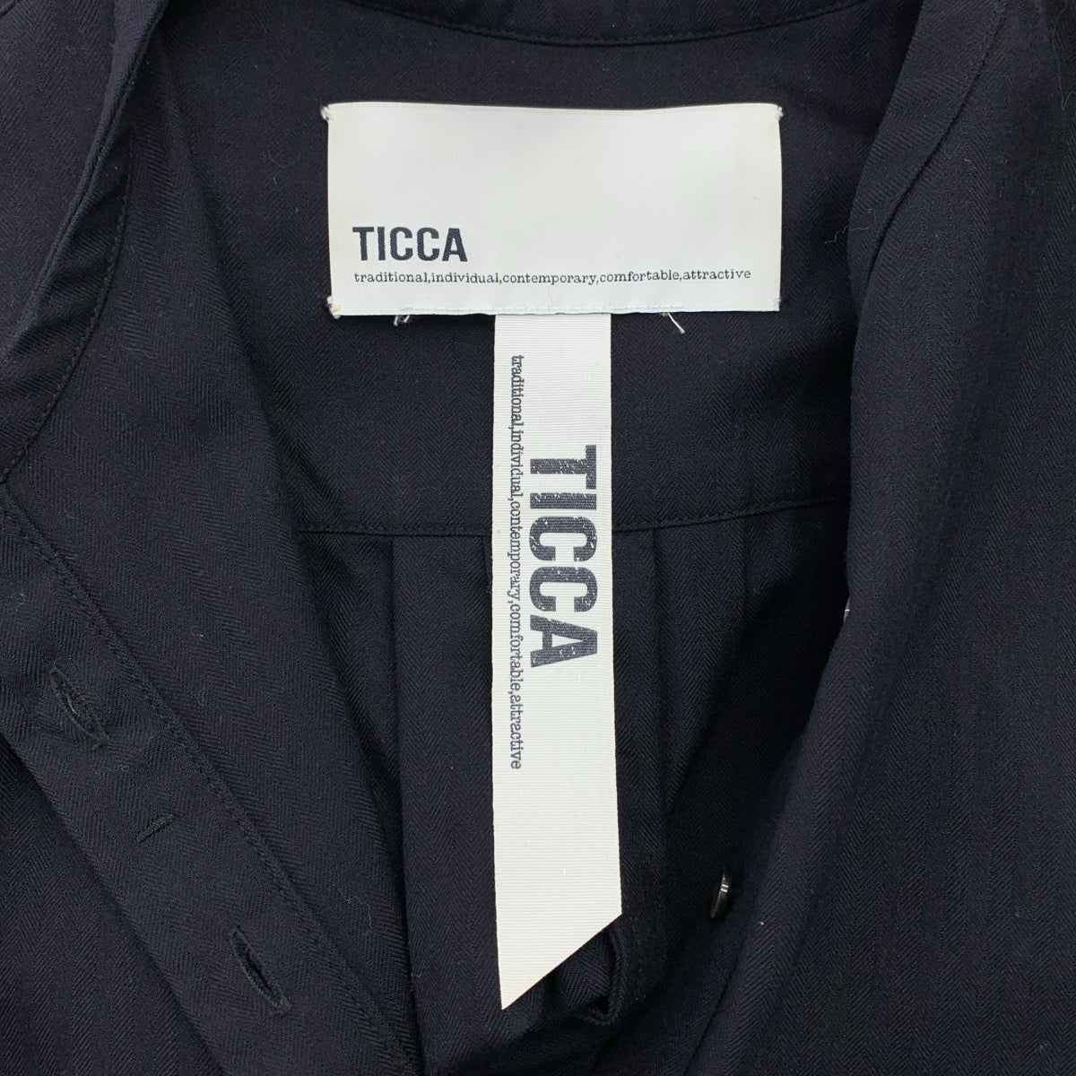 TICCA / ティッカ | ウール ヘリンボーン バンドカラー ワンピース | F | ネイビー | レディース