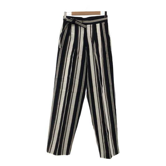 [New] Heriter | Linen Cotton Striped Tuck Pants | Size 38 | Navy/White | Women's