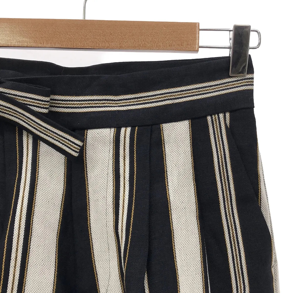 【신품】 Heriter / 엘리테 | 린넨 코튼 스트라이프 탁 팬츠 | 38 | 네이비 / 화이트 | 여성