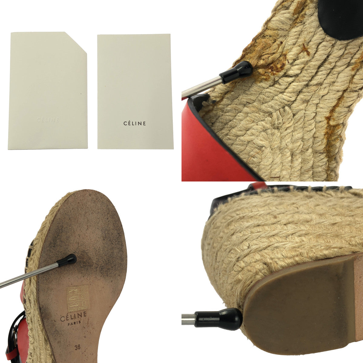 CELINE / 셀린느 | by Phoebe Philo 피비 / 발목 스트랩 웨지 솔 샌들 | 36 | 베이지/레드 |