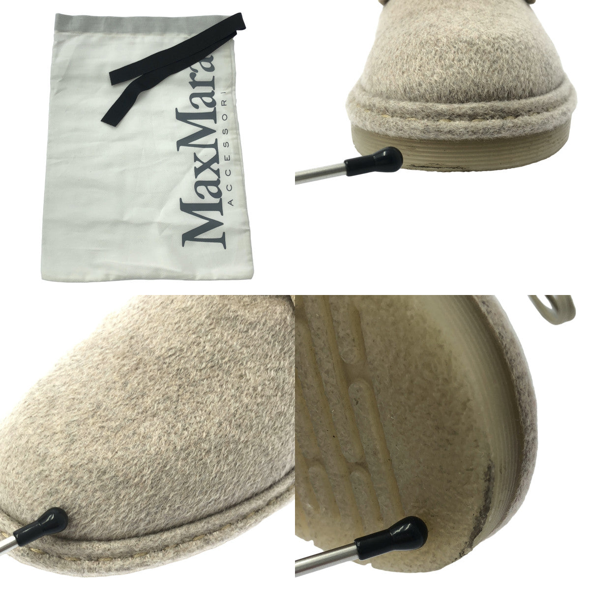 [狀況良好] Max Mara | Baker 純羊絨寬交叉踝高繫帶靴 | 38 碼 | 米色 | 女款