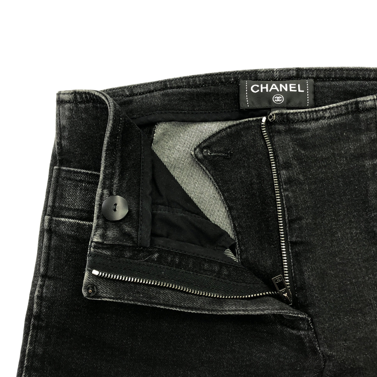 CHANEL / シャネル | ココマークジップ ビジュー装飾 デニムパンツ | 36 | ブラック | レディース