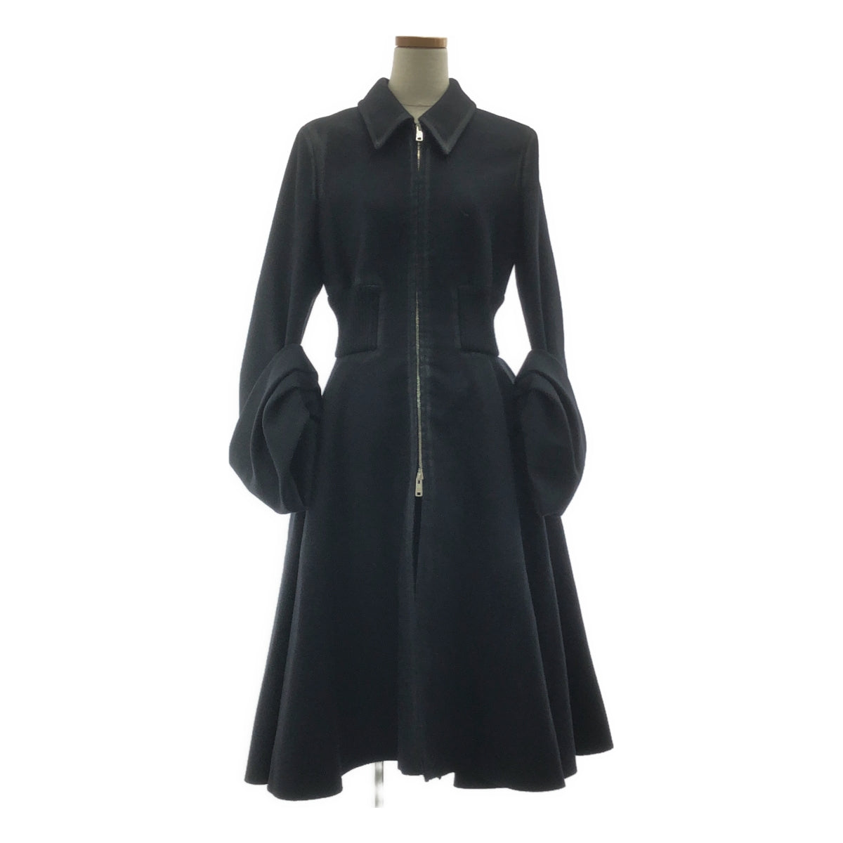 PRADA / プラダ | ウール ロゴジップ ボリュームスリーブ リブ ボリューム ロングコート | 40 | レディース