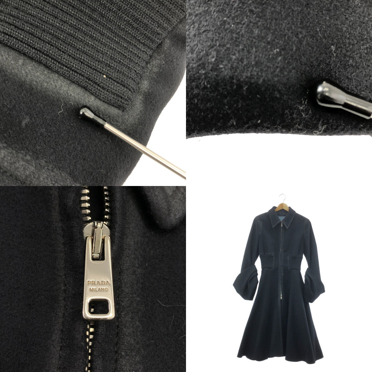 PRADA / プラダ | ウール ロゴジップ ボリュームスリーブ リブ ボリューム ロングコート | 40 | レディース