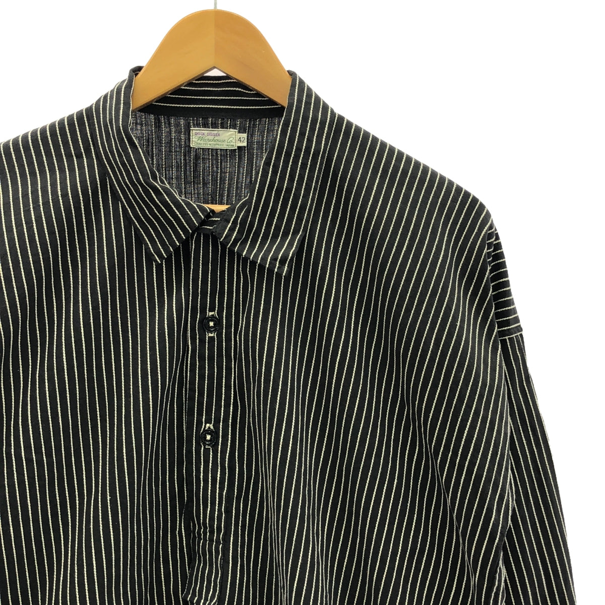 WAREHOUSE / ウエアハウス | Lot 3045 Stripe Pullover Shirts / ビッグシルエット プルオーバー シャツ | 42 | ブラック/ホワイト | メンズ