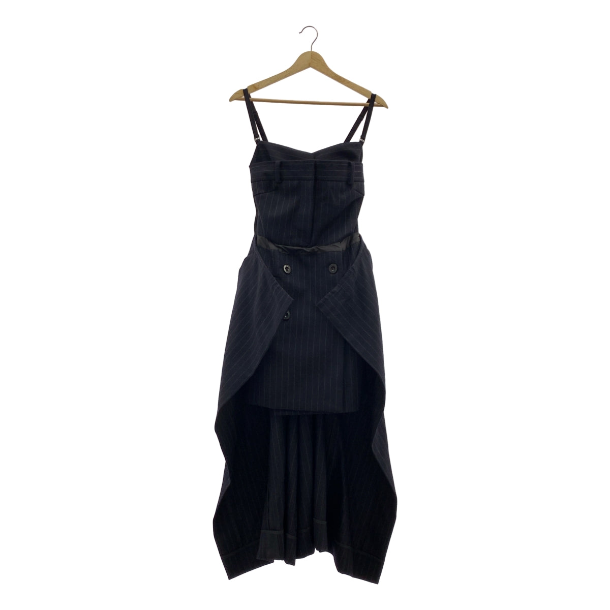 sacai / サカイ | 2022AW | ウール ストライプ ロゴボタン サイドライン ボリューム ドレス ワンピース | 1 | レディース