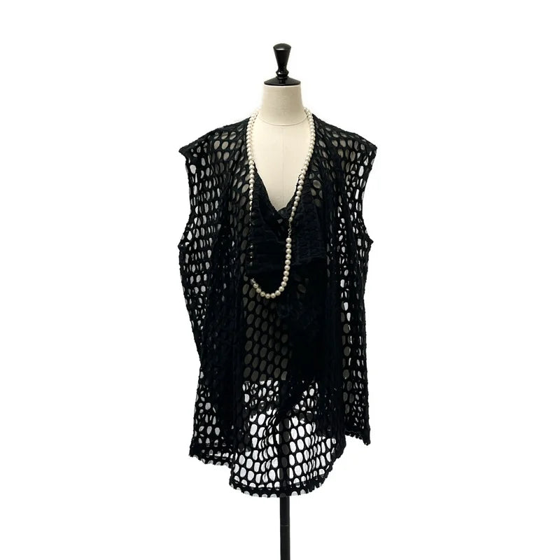 JUNYA WATANABE COMME des GARCONS / ジュンヤワタナベ | 2023SS | 変形 パール装飾  カットアウト チュール ブラウス | M | レディース