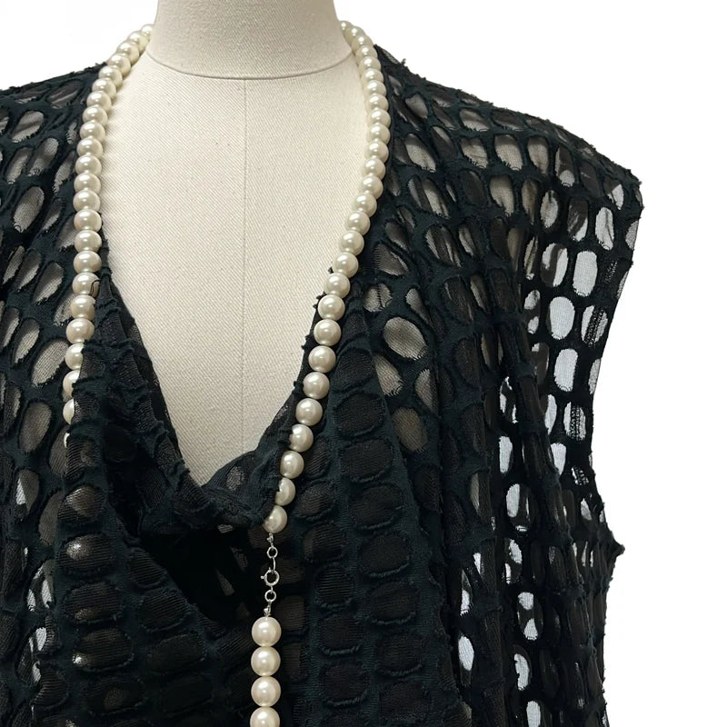 JUNYA WATANABE COMME des GARCONS / ジュンヤワタナベ | 2023SS | 変形 パール装飾  カットアウト チュール ブラウス | M | レディース