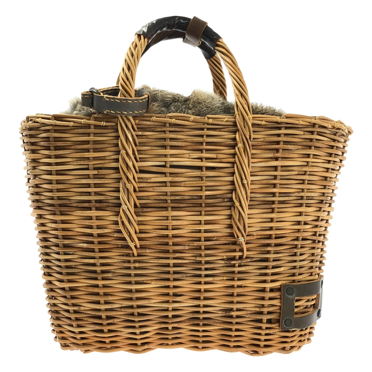 ebagos | 兔毛包覆紅色藤編籃包，配皮革提把 | 自然色 | 女款