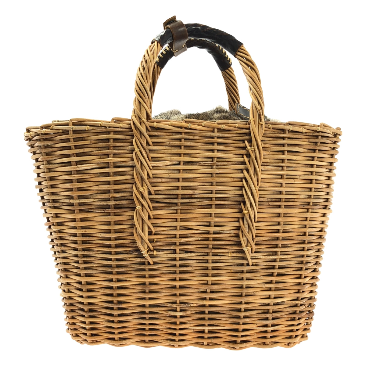 ebagos | 兔毛包覆紅色藤編籃包，配皮革提把 | 自然色 | 女款