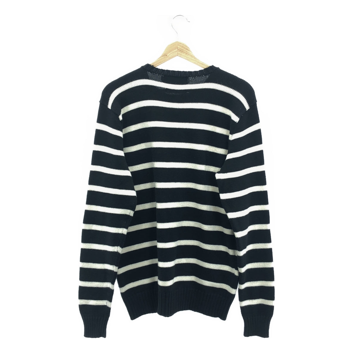 POLO BY RALPH LAUREN / 폴로바이랄 플로렌 | 크루넥 테두리 코튼 니트 | L | 블랙 / 화이트 | 남성