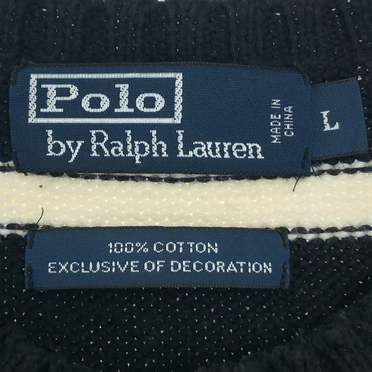 POLO BY RALPH LAUREN / 폴로바이랄 플로렌 | 크루넥 테두리 코튼 니트 | L | 블랙 / 화이트 | 남성