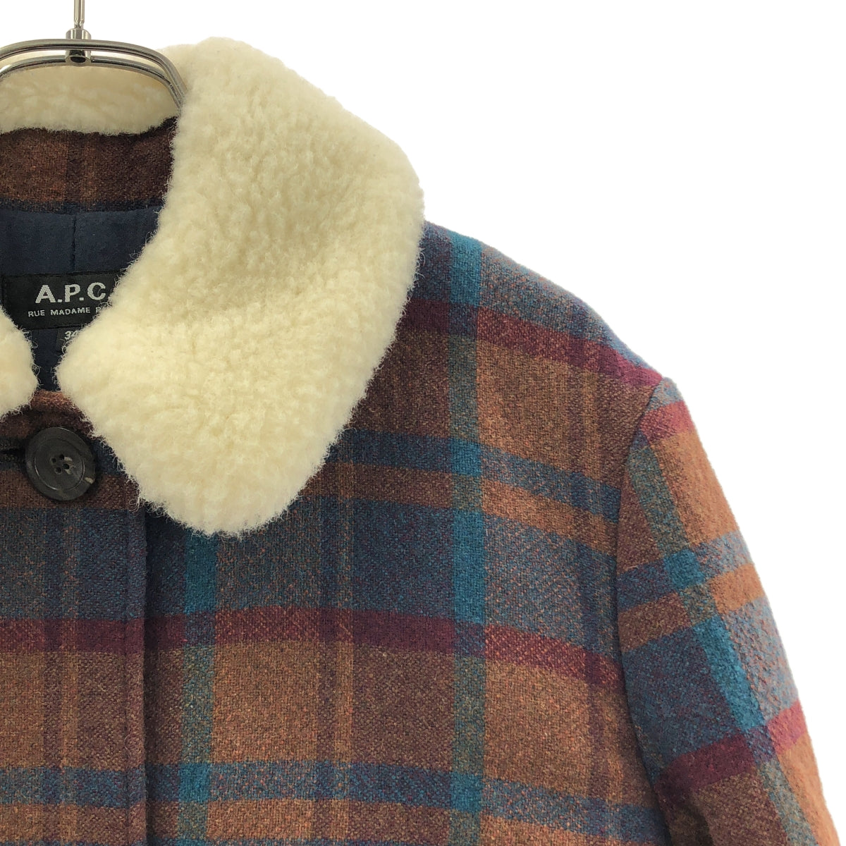 A.P.C. / アーペーセー | ボアカラー ウール チェック コート | 34 | レディース