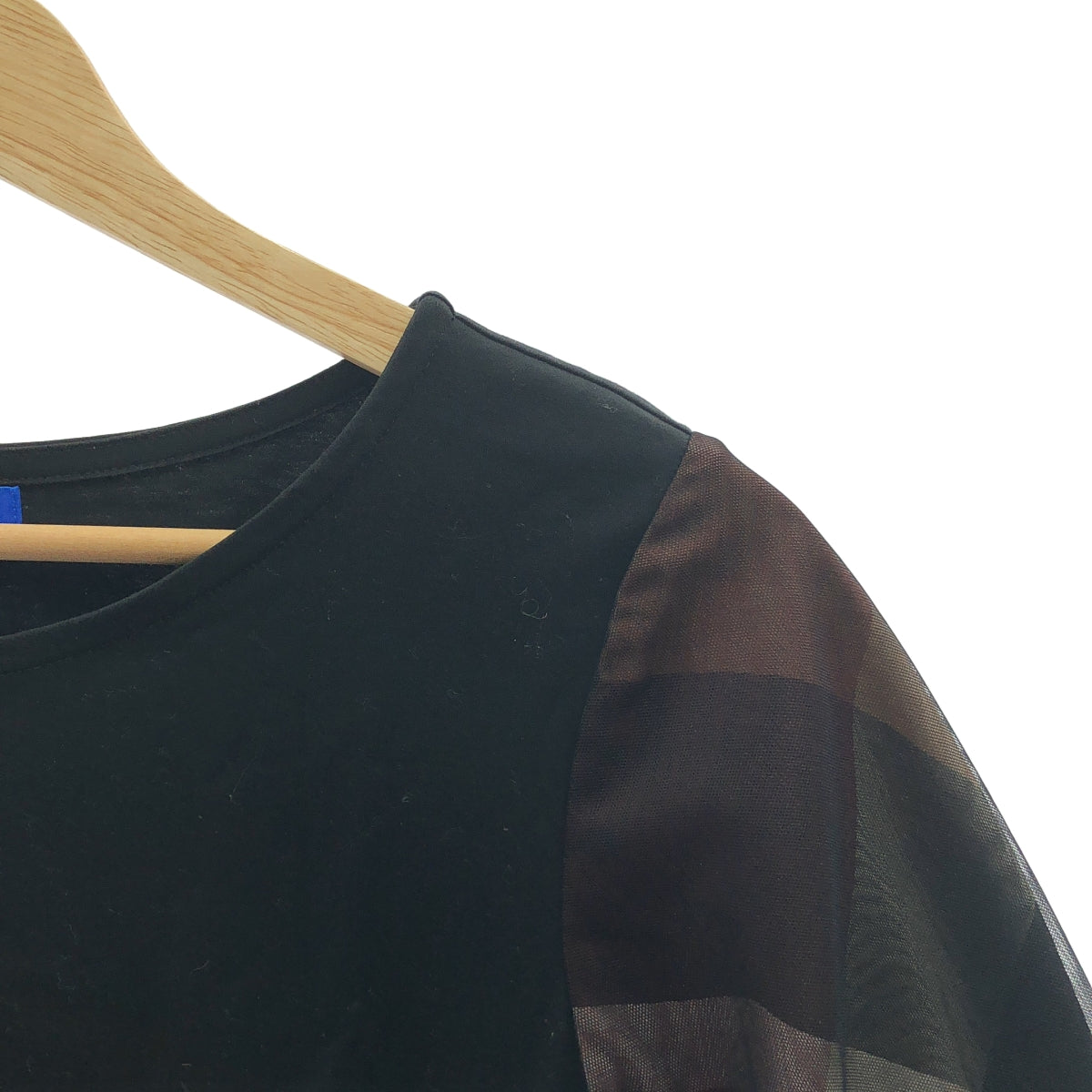 BLUE LABEL CRESTBRIDGE / ブルーレーベル・クレストブリッジ | チュールレイヤード チェック袖 半袖 カットソー | 38 | ブラック | レディース