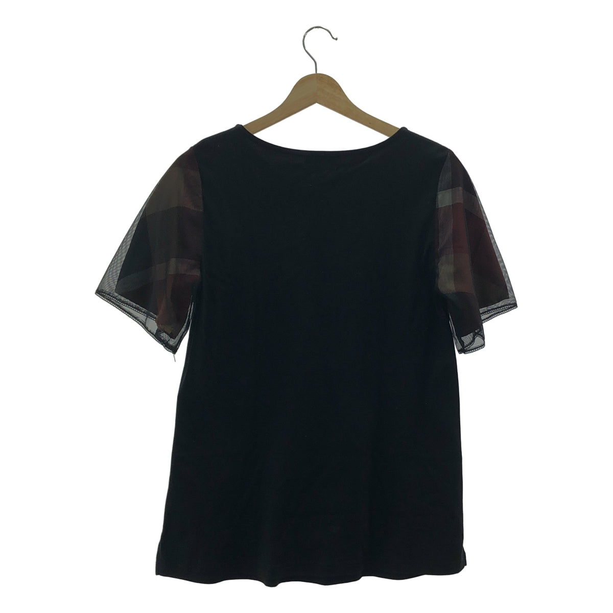 BLUE LABEL CRESTBRIDGE / 블루 라벨 크레스트 브릿지 | 튈 레이어드 체크 소매 반소매 컷소우 | 38 | 블랙 | 여성