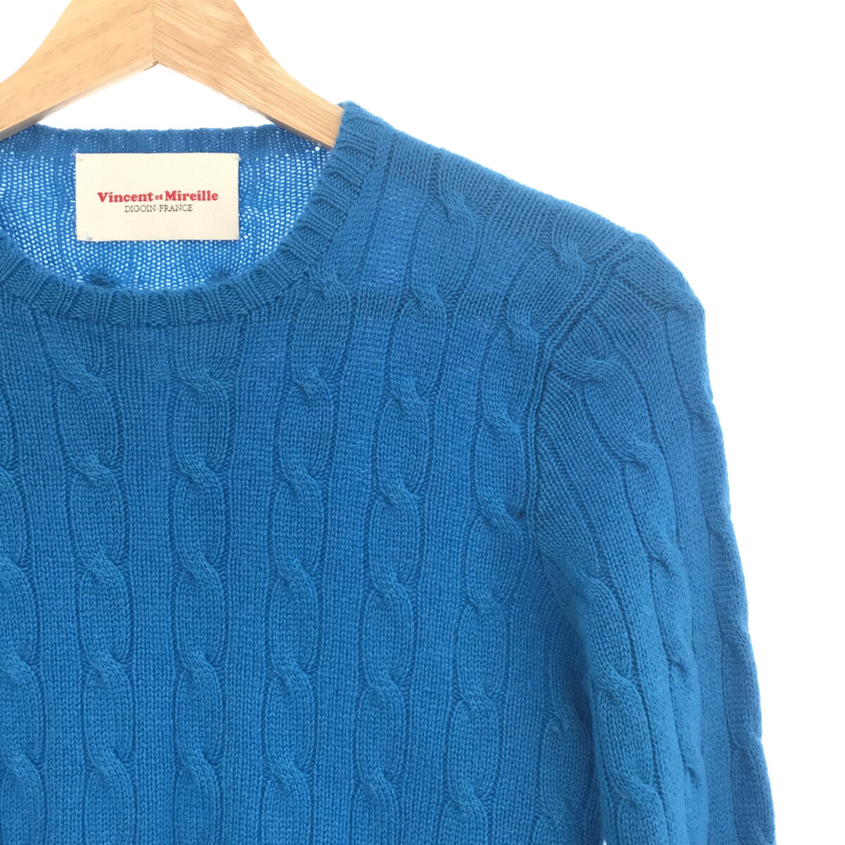 Vincent et Mireille | Crew neck cashmere cable knit | M | Blue | Women's