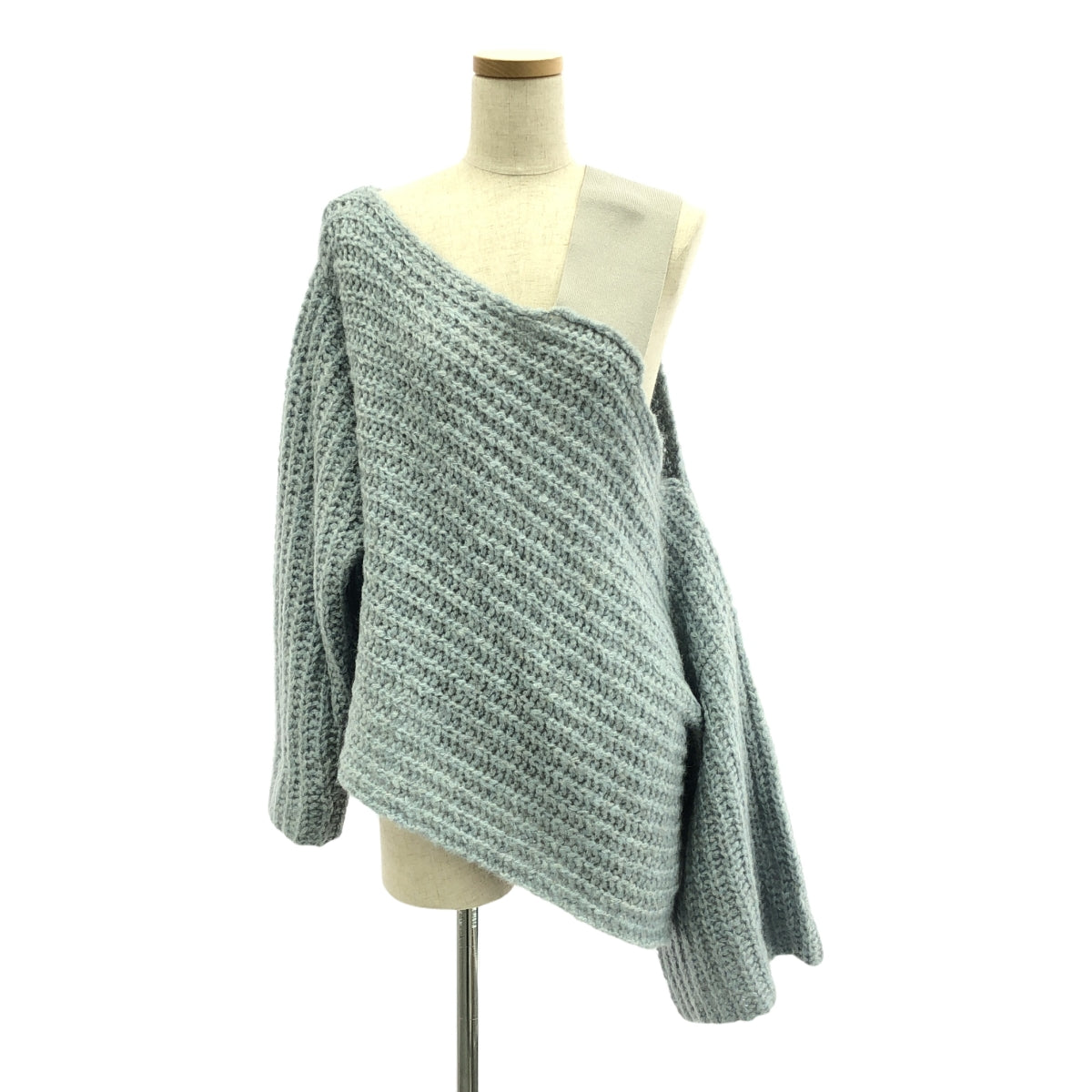 ADORE / 아도어 | 알파카 혼합 오픈 어깨 짧은 니트 | 38 | 블루 | 여성