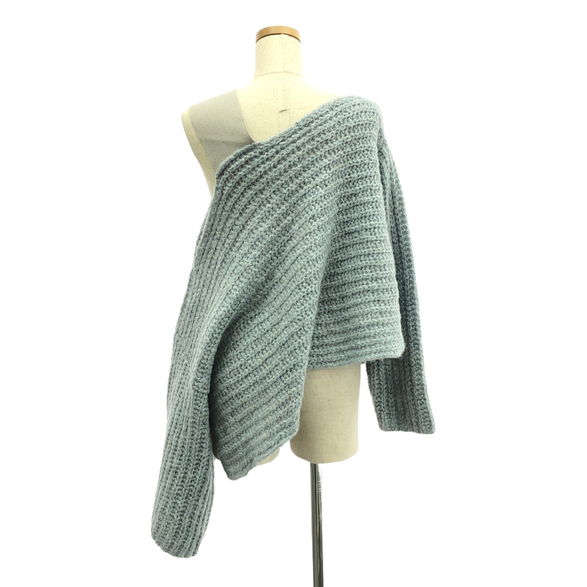 ADORE / 아도어 | 알파카 혼합 오픈 어깨 짧은 니트 | 38 | 블루 | 여성