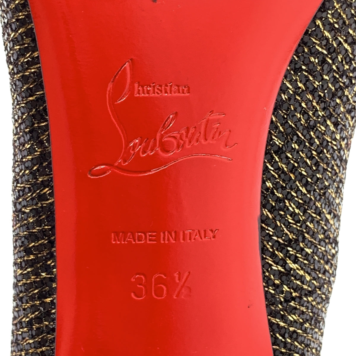 Christian Louboutin / クリスチャンルブタン | リボン オープントゥ パンプス | 36 1/2 | ブラック / ゴールド | レディース