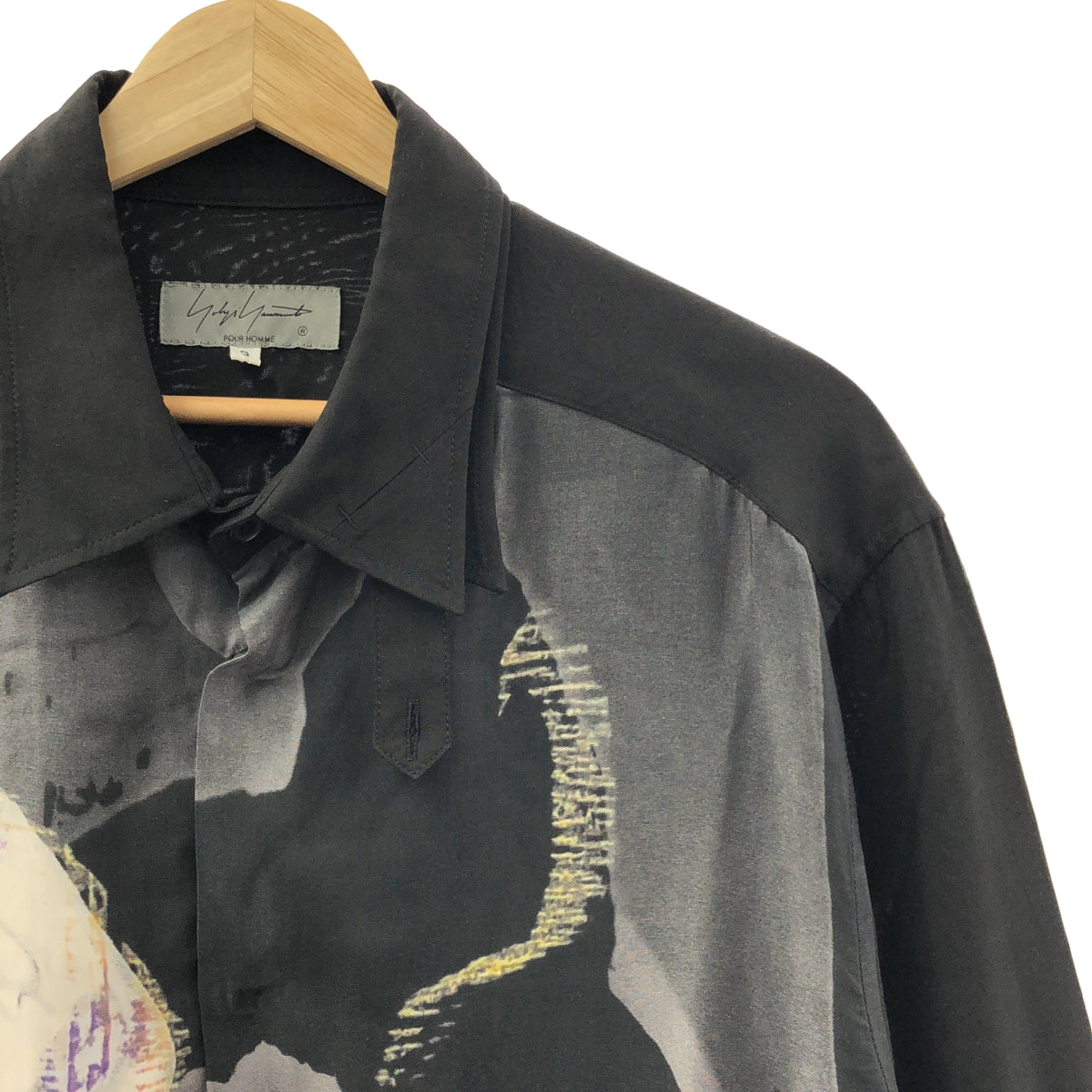 【美品】  YOHJI YAMAMOTO POUR HOMME / ヨウジヤマモトプールオム | 2024AW | LADY DESIGN LONG BLOUSE DEFORMED COLLAR レイヤードカラー レディーデザイン レーヨンシルク ロング シャツ | 3 | ブラック / マルチカラー | メンズ