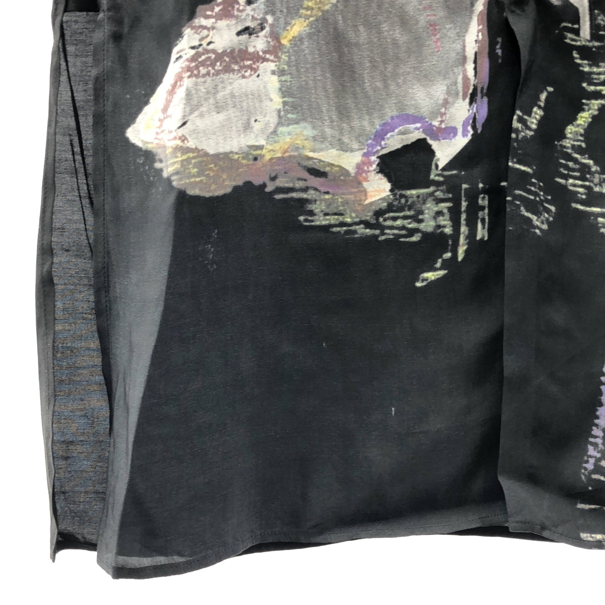 【美品】  YOHJI YAMAMOTO POUR HOMME / ヨウジヤマモトプールオム | 2024AW | LADY DESIGN LONG BLOUSE DEFORMED COLLAR レイヤードカラー レディーデザイン レーヨンシルク ロング シャツ | 3 | ブラック / マルチカラー | メンズ