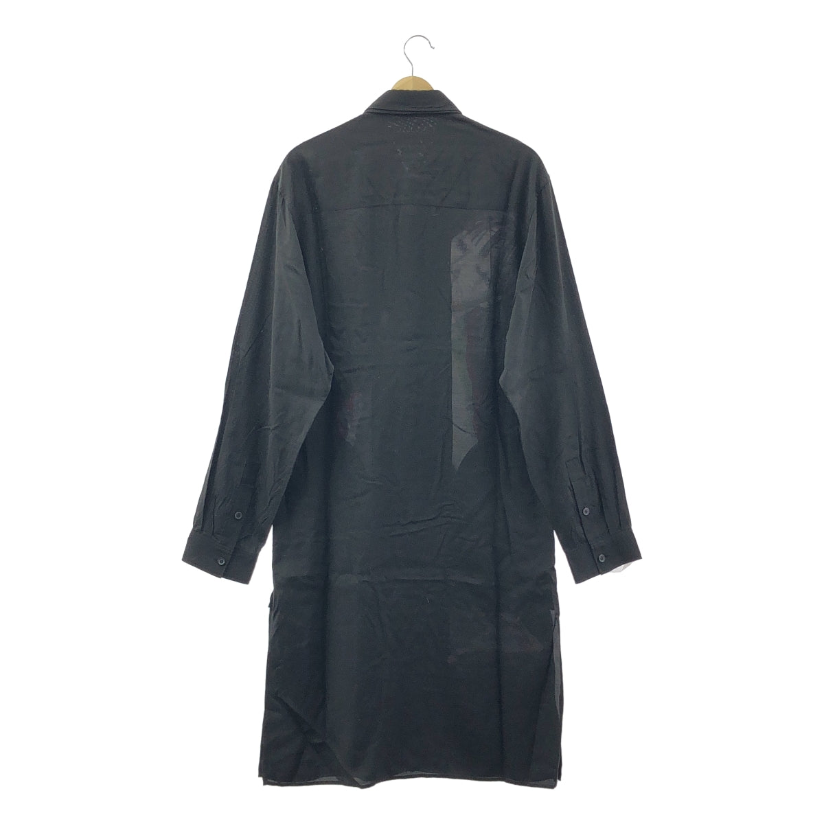 【美品】  YOHJI YAMAMOTO POUR HOMME / ヨウジヤマモトプールオム | 2024AW | LADY DESIGN LONG BLOUSE DEFORMED COLLAR レイヤードカラー レディーデザイン レーヨンシルク ロング シャツ | 3 | ブラック / マルチカラー | メンズ