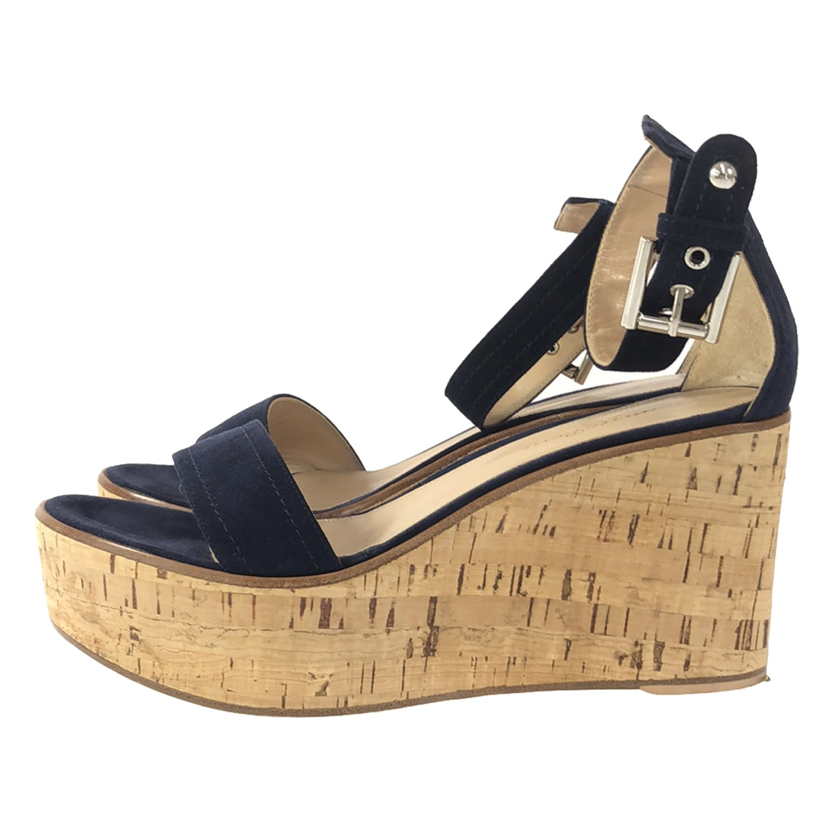 【미품】 Gianvito Rossi / 쟌비트로시 | 스웨이드 웨지 솔 샌들 | 38 | 네이비/베이지 | 여성