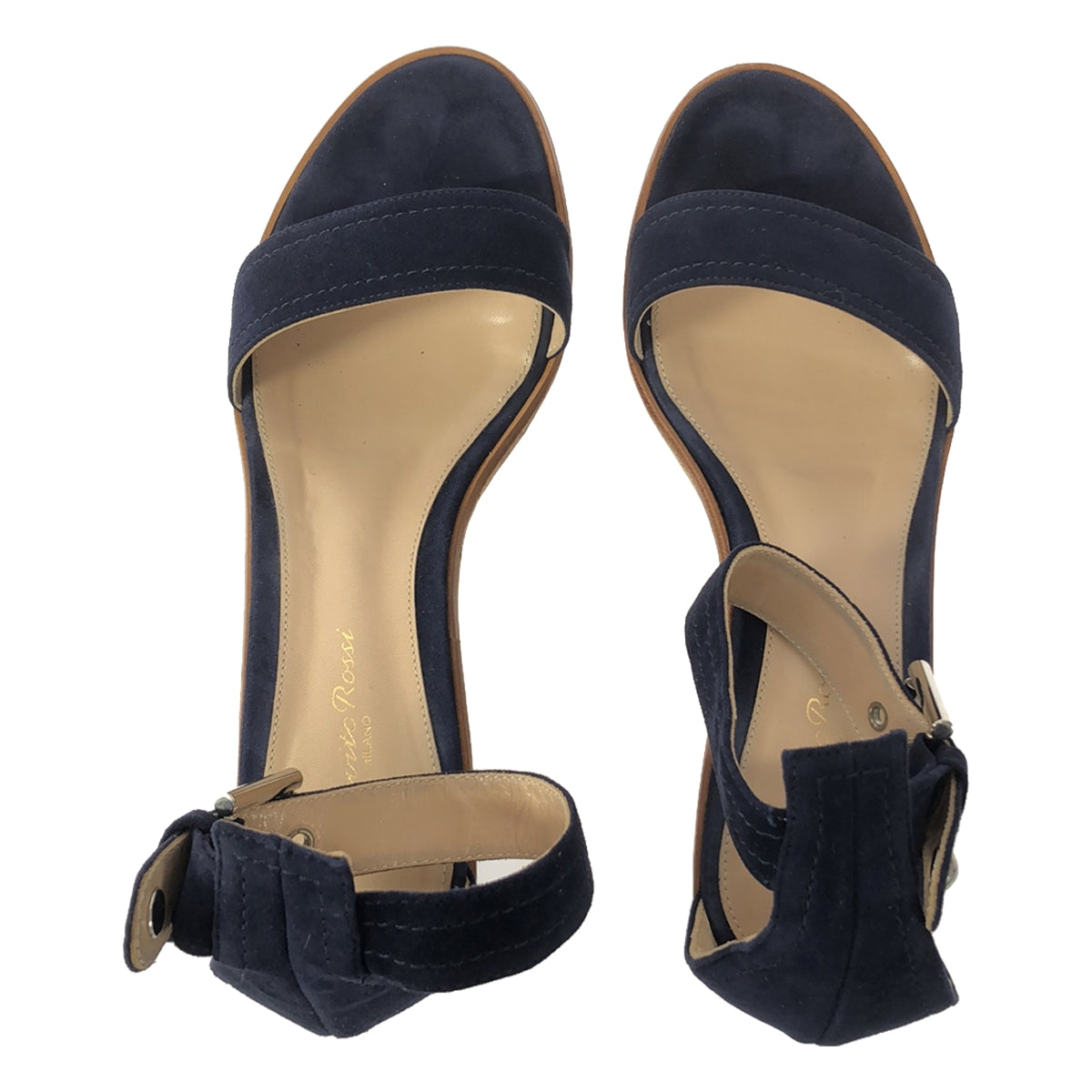 【미품】 Gianvito Rossi / 쟌비트로시 | 스웨이드 웨지 솔 샌들 | 38 | 네이비/베이지 | 여성