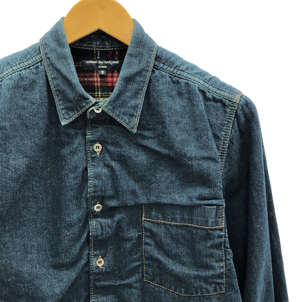 COMME des GARCONS HOMME / コムデギャルソンオム | 2006AW | レギュラーカラー デニムシャツ / 裏地切替タータンチェック | S | インディゴ | メンズ