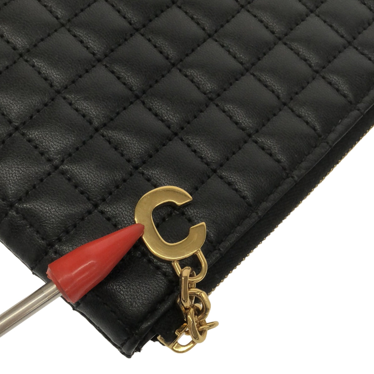 [狀況良好] CELINE | C Charm 皮革絎縫手拿包 大號 |黑色 |女性的