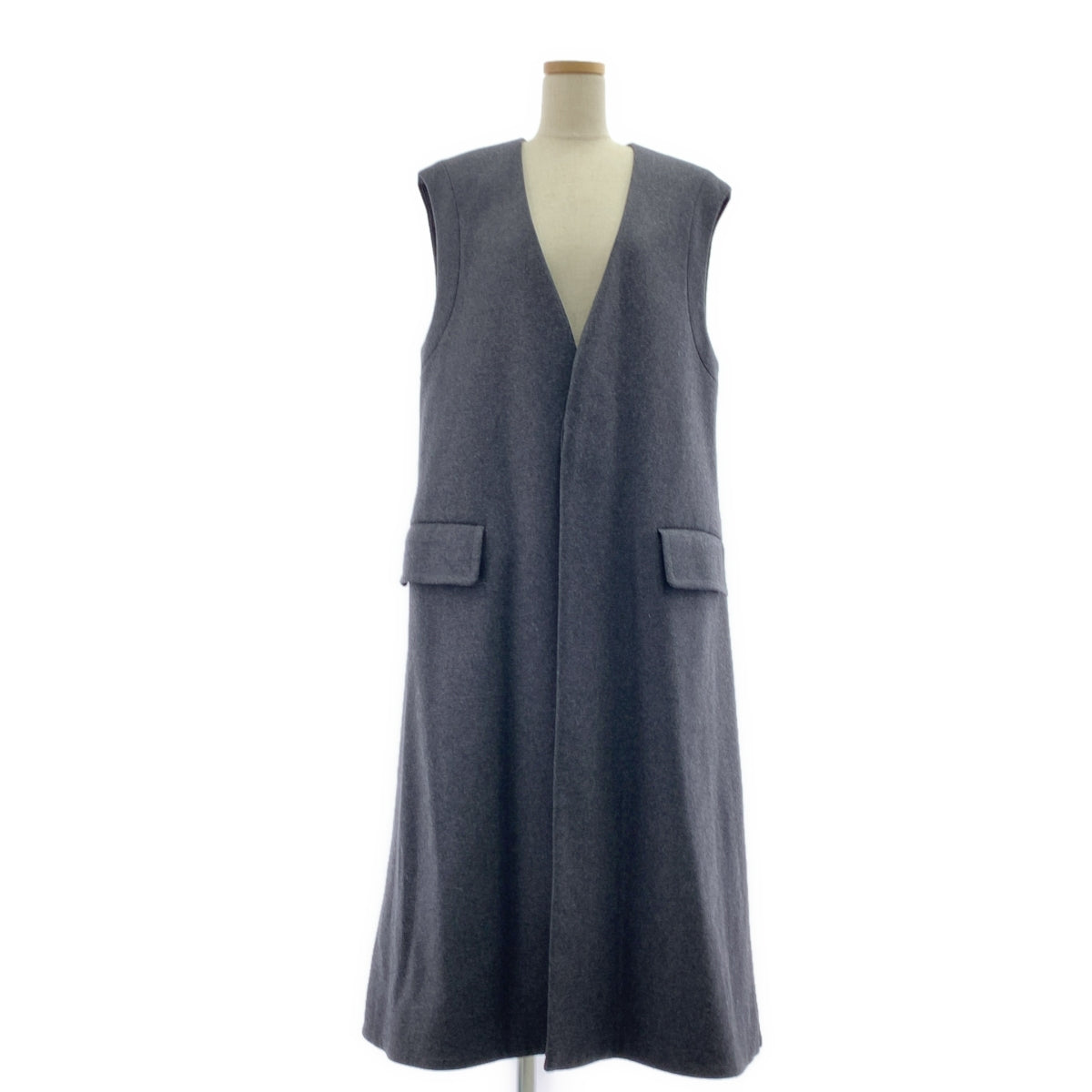 THE RERACS | 2022 秋冬系列 | 輕薄無領長梅爾頓羊毛背心外套 | 38 碼 | 女款