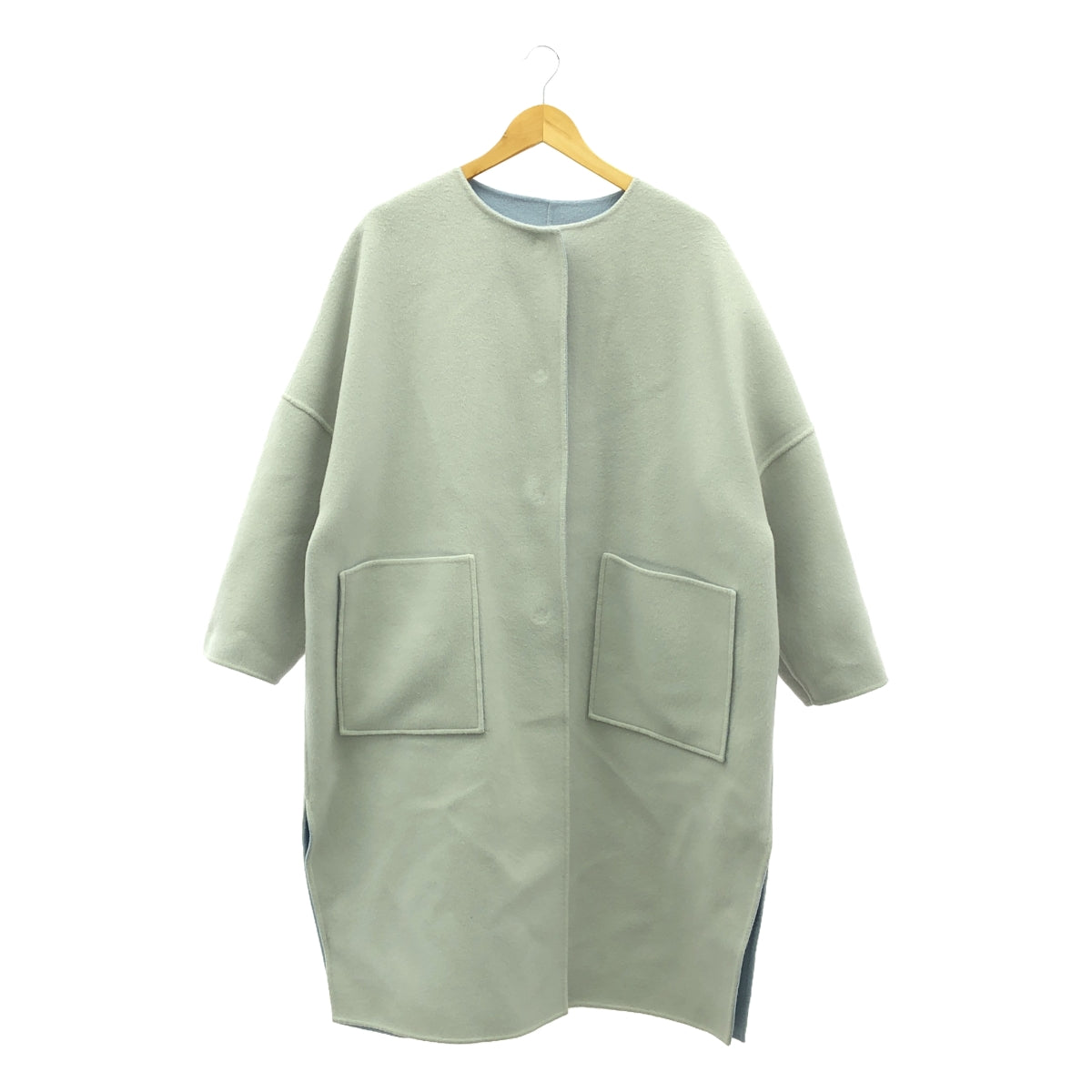 【美品】  ADORE / アドーア | 2TONEリバーラウンドネックコート | 36 | ライトブルー/ライトグレー | レディース