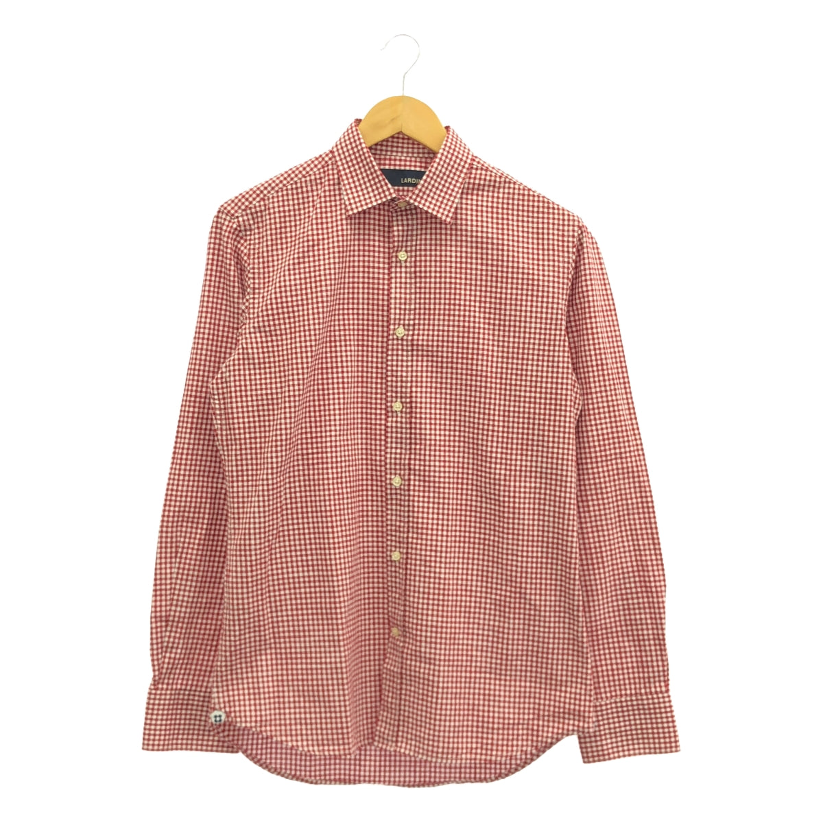 LARDINI | Cotton gingham check horizontal collar shirt | 38 | Red | Men's