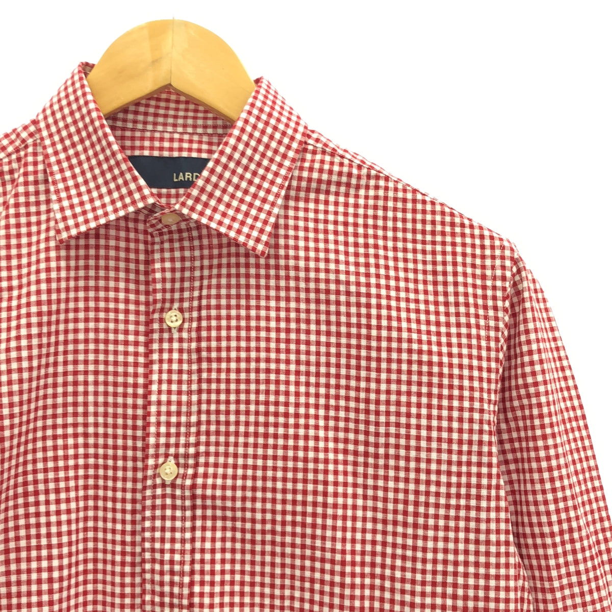 LARDINI | Cotton gingham check horizontal collar shirt | 38 | Red | Men's