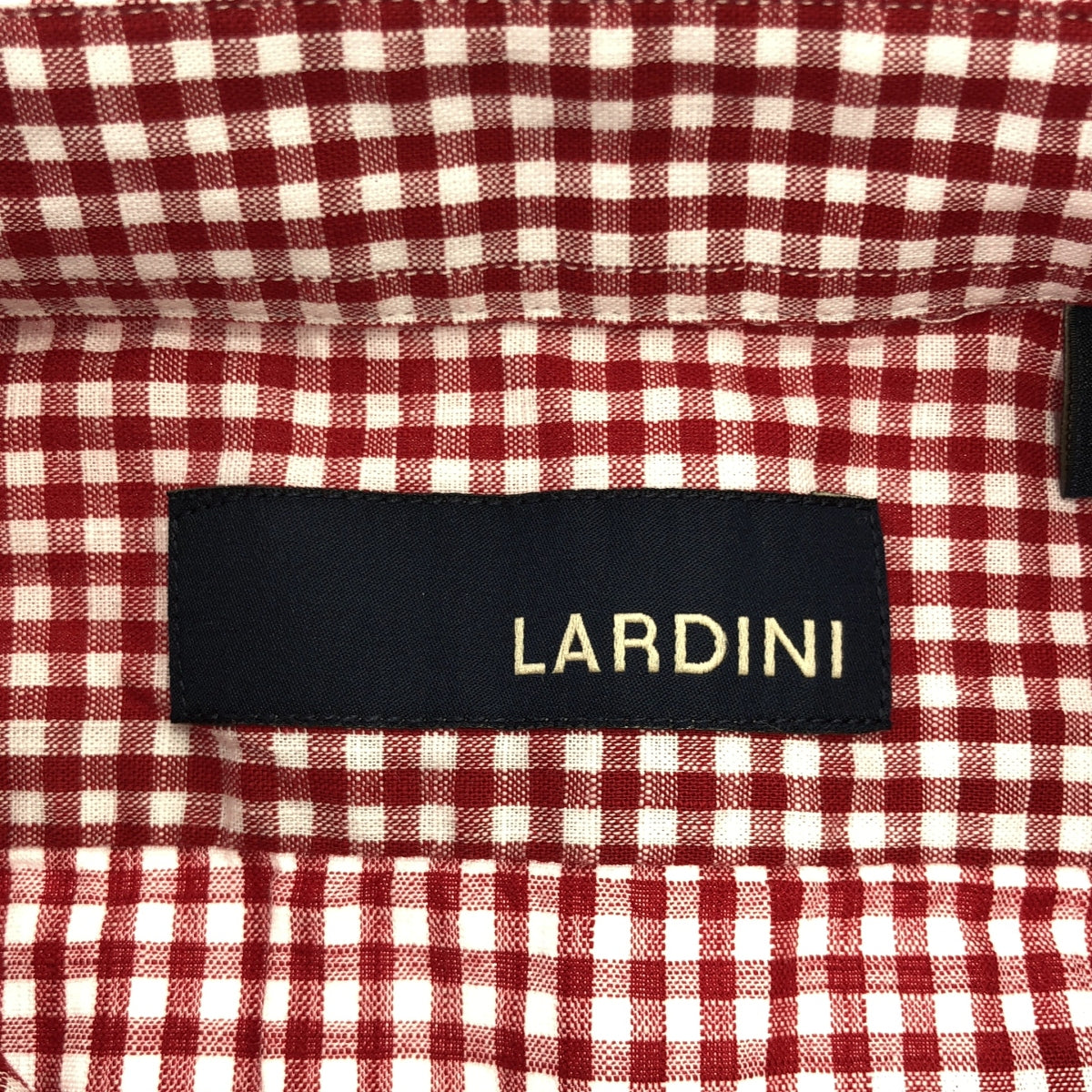 LARDINI | Cotton gingham check horizontal collar shirt | 38 | Red | Men's