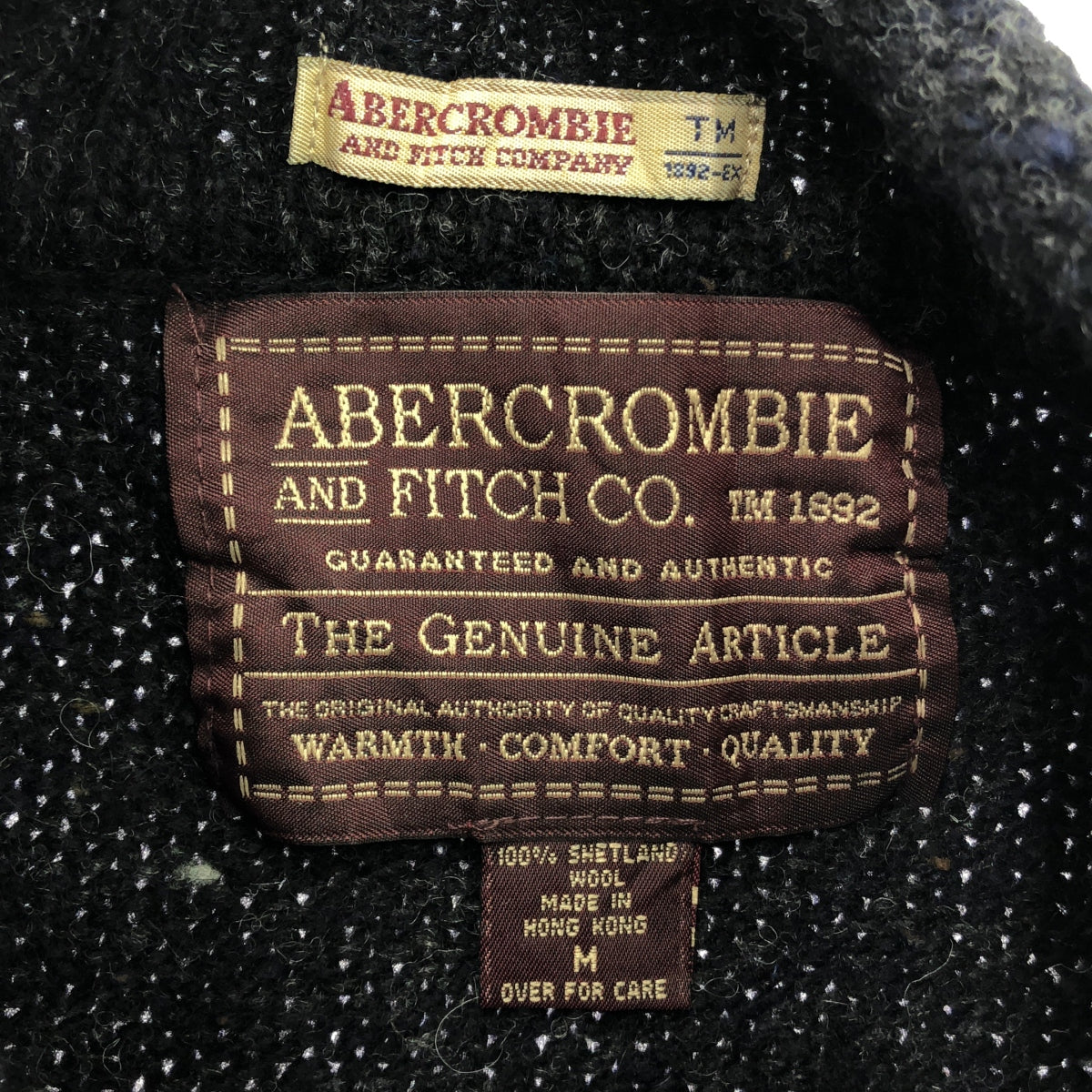 Abercrombie&amp;Fitch | 90 年代復古設得蘭羊毛高領針織衫，香港製造 | M |海軍 |男士