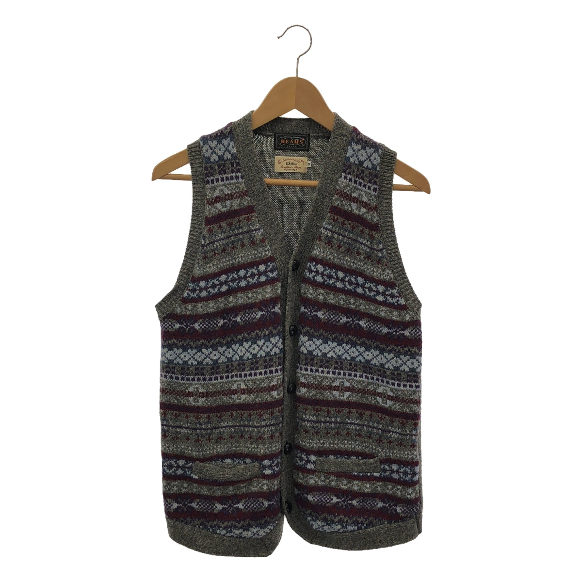 BEAMS PLUS / 빔 스플러스 | GIM FAIR ISLE KNIT VEST 울 자가드 페어아일 니트 베스트 | M | 남성