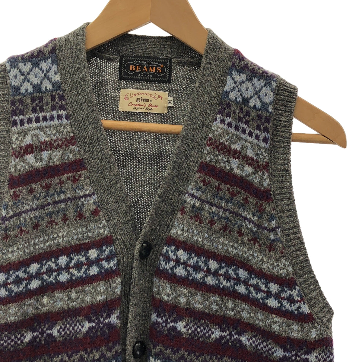 BEAMS PLUS / 빔 스플러스 | GIM FAIR ISLE KNIT VEST 울 자가드 페어아일 니트 베스트 | M | 남성