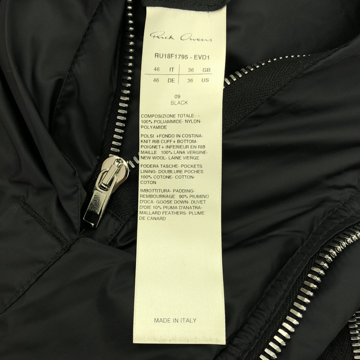 【美品】  Rick Owens / リックオウエンス | 2018AW | HOODED DOWN BOMBER JACKET ボンバージャケット | 46 | ブラック | メンズ